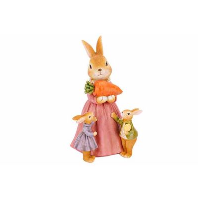 Lapin Family Vieux Rose 12x12xh19cm Poly Resine  Cosy @ Home