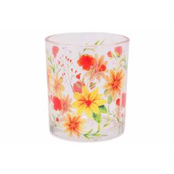 Cosy @ Home Theelichthouder Multicolor Flowers Trans Parant 9x9xh10cm Glas 