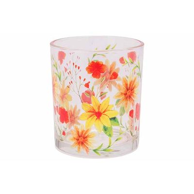 Theelichthouder Multicolor Flowers Trans Parant 9x9xh10cm Glas  Cosy @ Home