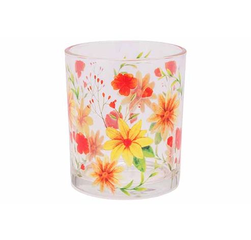 Theelichthouder Multicolor Flowers Trans Parant 9x9xh10cm Glas  Cosy @ Home