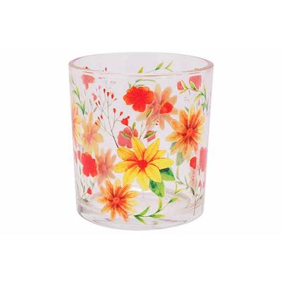 Theelichthouder Multicolor Flowers Trans Parant 7x7xh8cm Glas  Cosy @ Home