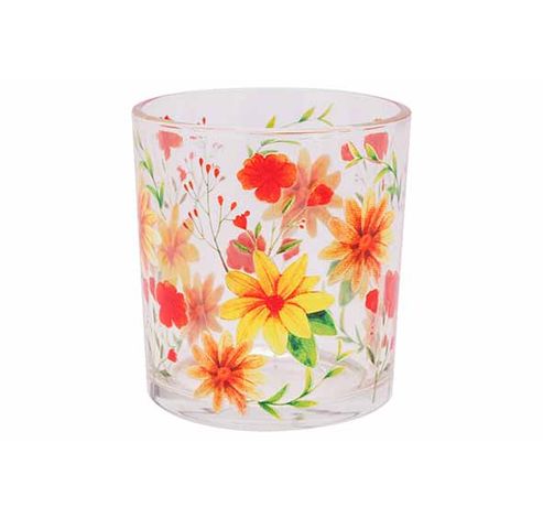 Theelichthouder Multicolor Flowers Trans Parant 7x7xh8cm Glas  Cosy @ Home