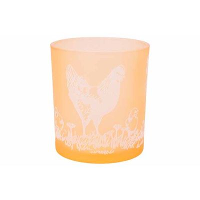 Theelichthouder Chickens Oranje 9x9xh10 Cm Glas  Cosy @ Home