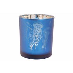 Cosy @ Home Theelichthouder Jellyfish Blauw 9x9xh10c M Glas 