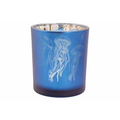 Theelichthouder Jellyfish Blauw 9x9xh10c M Glas  Cosy @ Home