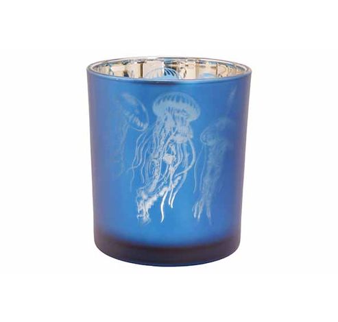 Theelichthouder Jellyfish Blauw 9x9xh10c M Glas  Cosy @ Home