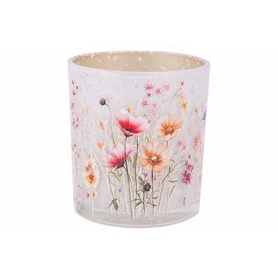 Theelichthouder Fieldflowers Wit 7x7xh8c M Glas  Cosy @ Home