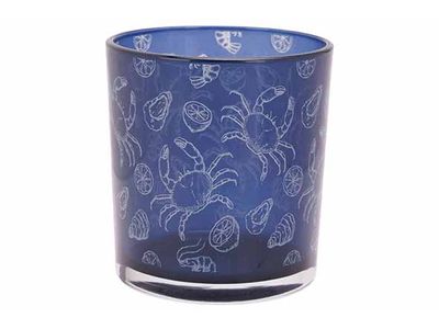 Theelichthouder Crabs Blauw 7x7xh8cm Gla S