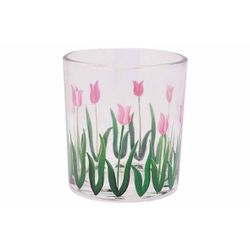 Cosy @ Home Theelichthouder Pink Tulips Transparant 7x7xh8cm Glas 