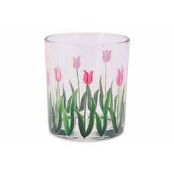 Cosy @ Home Theelichthouder Pink Tulips Transparant 9x9xh10cm Glas 