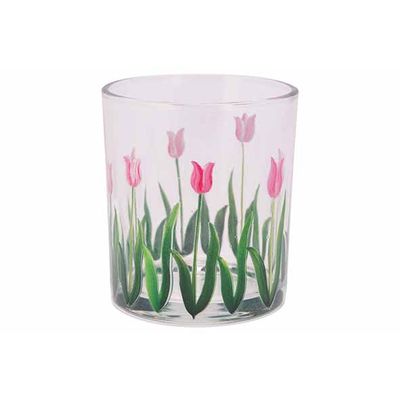 Theelichthouder Pink Tulips Transparant 9x9xh10cm Glas  Cosy @ Home