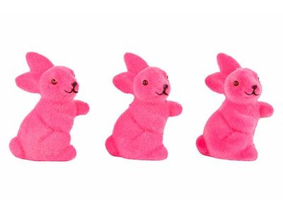 Konijn Set3 Flocked Fuchsia 3x3xh5cm Kun Ststof