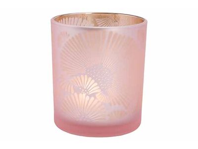 Theelichthouder Sunflowers Roze 7x7xh8cm  Glas