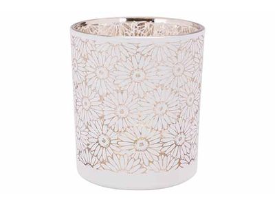 Theelichthouder Daisies Wit 9x9xh10cm Gl As