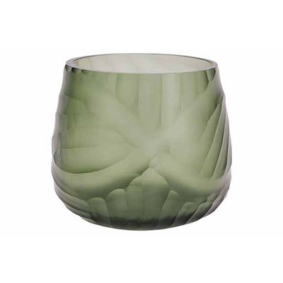 Theelichthouder Engraved Groen 9x9xh9cm Rond Glas  Cosy @ Home