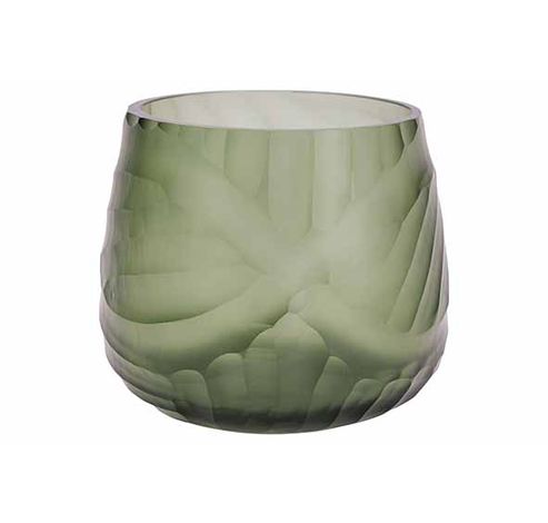 Theelichthouder Engraved Groen 9x9xh9cm Rond Glas  Cosy @ Home