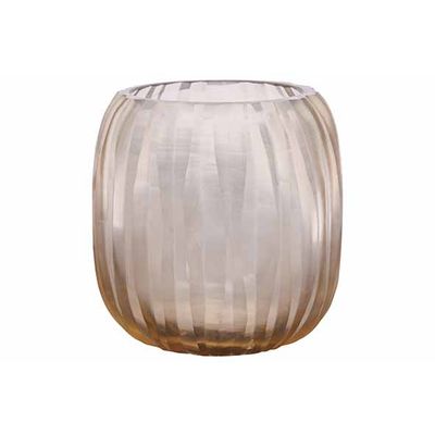 Theelichthouder Engraved Stripes Beige 9 X9xh9cm Rond Glas  Cosy @ Home