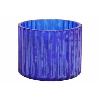 Theelichthouder Stripes Blauw 6x6xh5cm R Ond Glas  Cosy @ Home