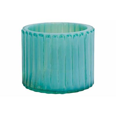 Theelichthouder Stripes Turquoise 6x6xh5 Cm Rond Glas  Cosy @ Home