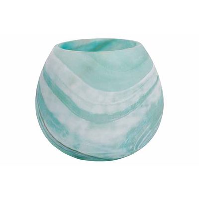 Theelichthouder Wave Mat Turquoise 10x10 Xh8cm Bol Glas  Cosy @ Home