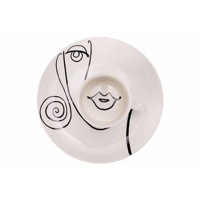 Giftset Set2 Women Drawing Blanc 19x19xh 6cm Rond Porcelaine 