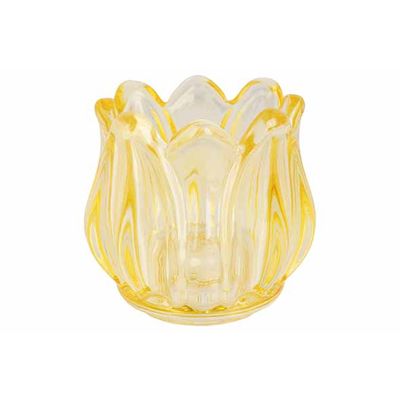 Theelichthouder Tulip Geel 7x7xh7cm Glas   Cosy @ Home