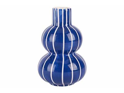 Vase Stripes Blanc Bleu 8x8xh13cm Rond C Eramique