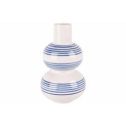 Cosy @ Home Vase Stripes Blanc Bleu 13x13xh24cm Rond  Ceramique 