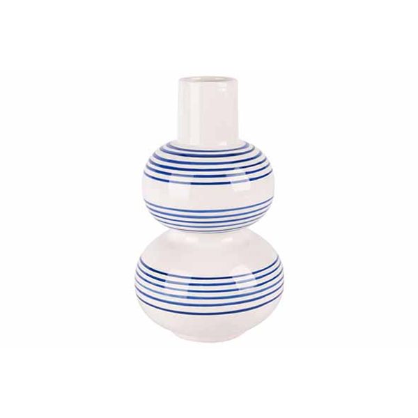 Cosy @ Home Vaas Stripes Wit Blauw 13x13xh24cm Rond Keramiek