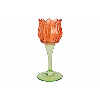 Theelichthouder Tulip Oranje 8x8xh17cm G Las  Cosy @ Home