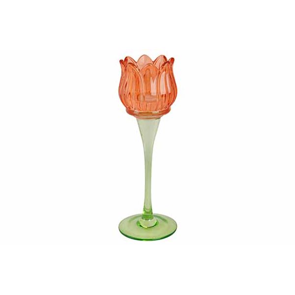 Theelichthouder Tulip Oranje 8x8xh19cm G Las 