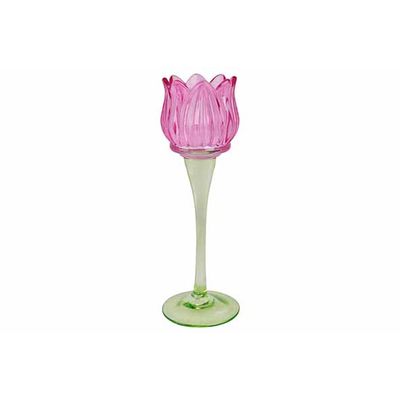 Theelichthouder Tulip Fuchsia 8x8xh19cm Glas  Cosy @ Home