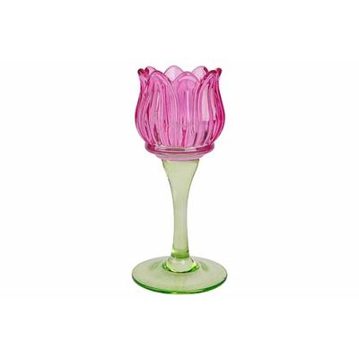 Theelichthouder Tulip Fuchsia 8x8xh17cm Glas  Cosy @ Home