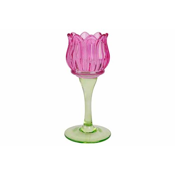 Cosy @ Home Theelichthouder Tulip Fuchsia 8x8xh17cm Glas