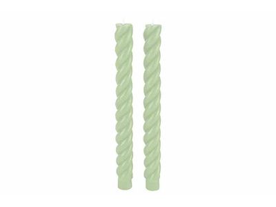 Kaars Set2 Swirl Groen 2x2xh24cm Langwer Pig Kaars