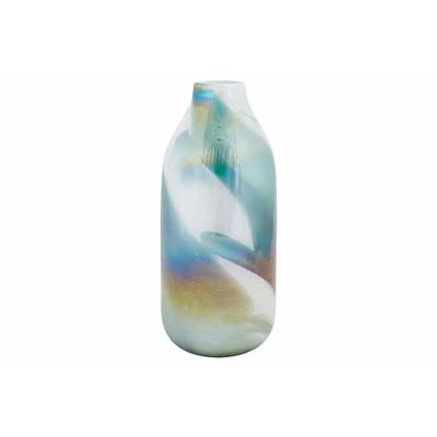 Vase Blanc Bleu 13x13xh31cm Rond Verre   Cosy @ Home