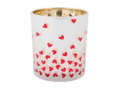 Theelichthouder Red Hearts Wit D10xh12,5 Cm Glas