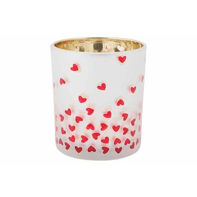 Bougeoir Red Hearts Blanc D10xh12,5cm Ve Rre 