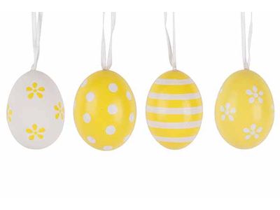 Paasei Set8 Geel Wit 6cm Kunststof 