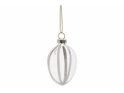 Hanger Striped Egg Wit 5x5xh7cm Glas 