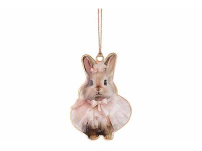 Hanger Vintage Fluffy Rabbit Roze 6x,5xh 10cm Emaille