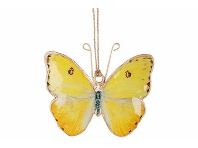 Hanger Vintage Butterfly Geel 10x,5xh8cm  Emaille
