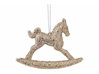 Hanger Rocking Horse Glitter Champagne 3 X10xh8cm Kunststof
