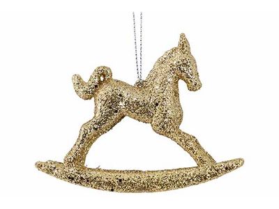 Hanger Rocking Horse Glitter Goud 3x10xh 8cm Kunststof