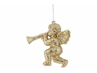 Hanger Engel Trumpet Glitter Goud 8x4xh8 Cm Kunststof