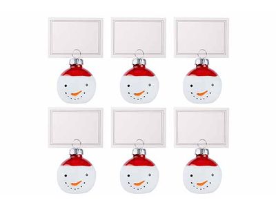 Porte-carte Set6 Snowman  Rouge Blanc 4x 4xh4cm Verre