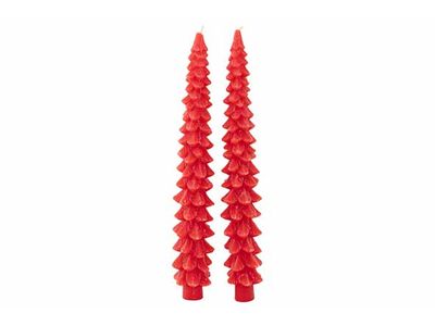 Kaars Set2 Xmas Tree Rood 4x4xh25cm 