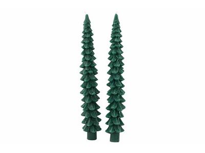 Kaars Set2 Xmas Tree Donkergroen 4x4xh25 Cm
