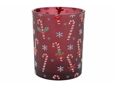 Theelichthouder Candy Cane Bordeaux 10x1 0xh13cm Glas