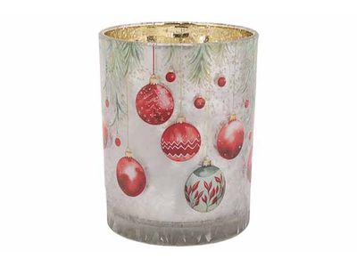 Theelichthouder Xmas Balls Rood Wit 10x1 0xh13cm Glas